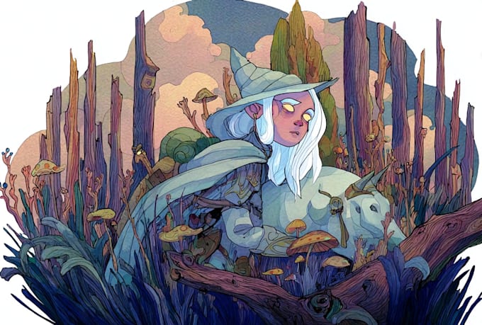 make a fantasy illustration in a definite style