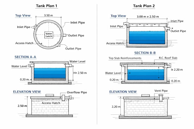 Design a professional water tank plan with detailed drawings by ...