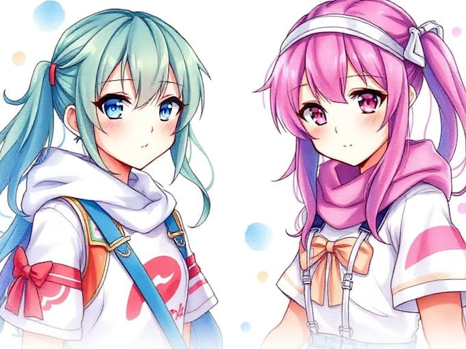 draw watercolor anime, manga, vtuber characters