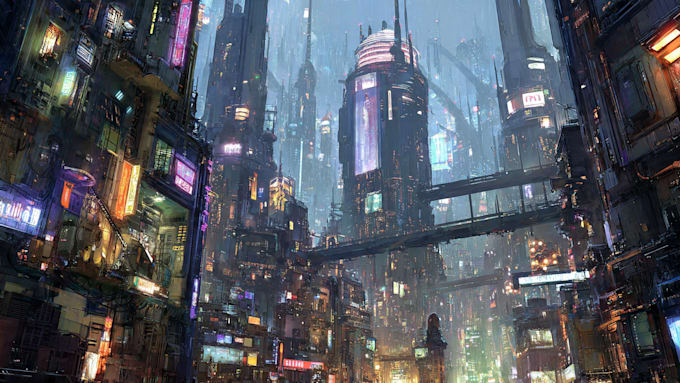 create cyberpunk city concept illustrations