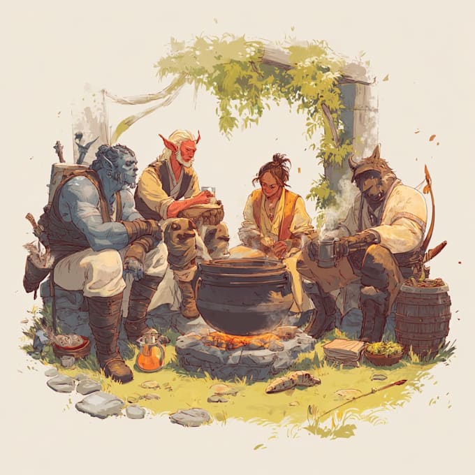 design an your dnd group party illustration