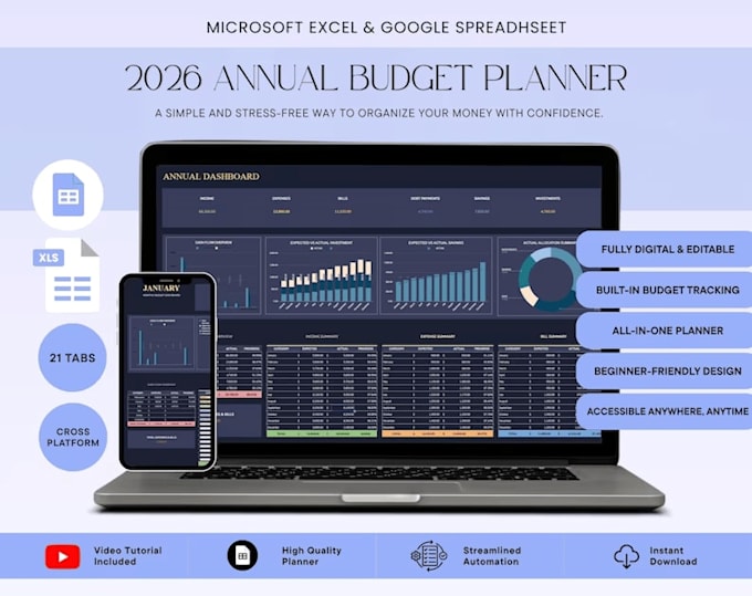 Een aangepaste 2026 excel google spreadsheet template maken, data ...