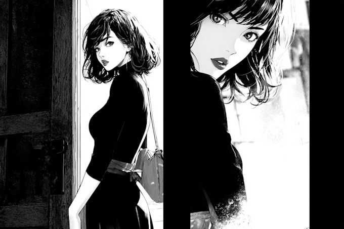 Illustrate a black and white comic or manga page by Haimays | Fiverr