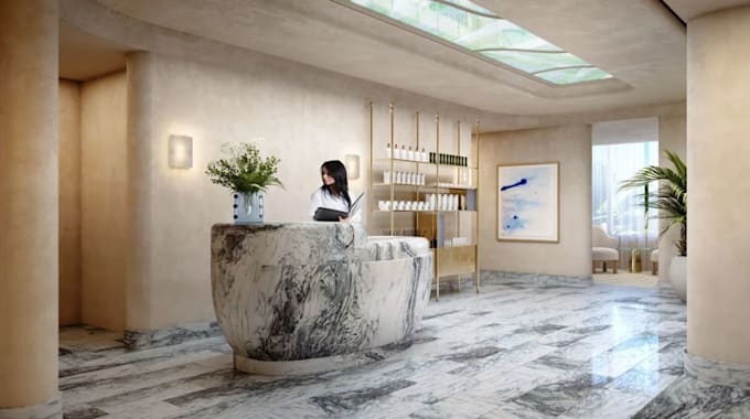 renovate beach hotel, 3d hotel interior design,bedspace, bathroom, lobby render