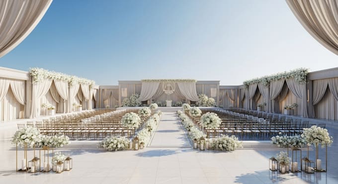 design 3d wedding decor, 3d indoor decor, venue interior, event hall