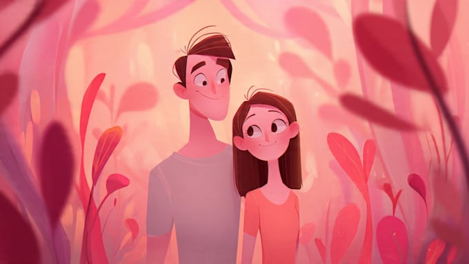 draw unique cartoon couple illustration