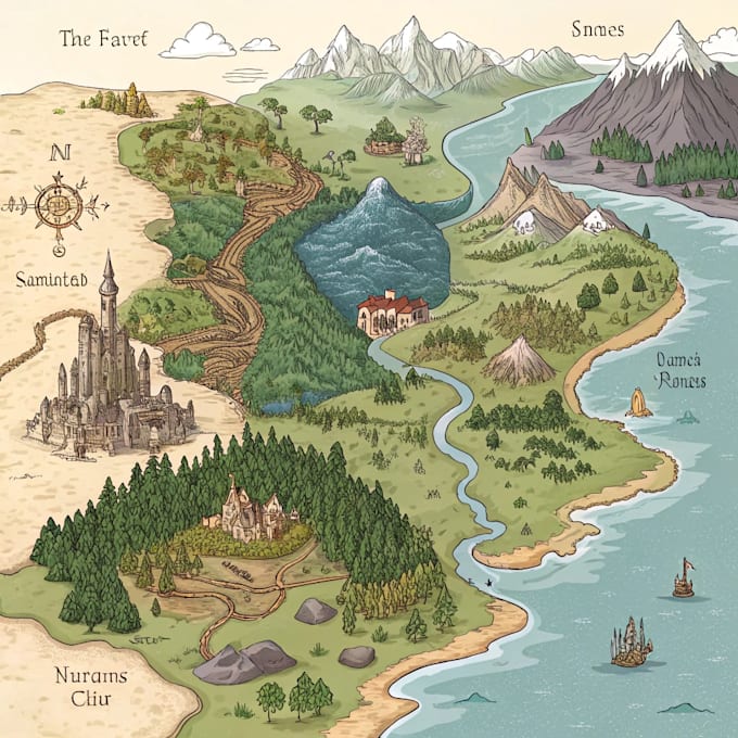 draw a fantasy map illustration