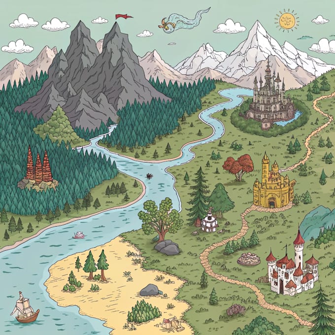 create event, tourist, and fantasy map illustration