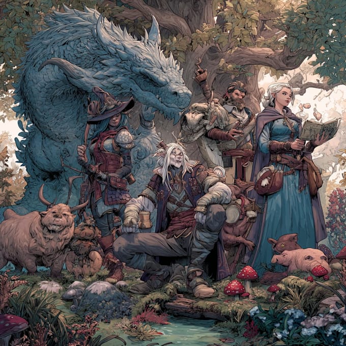 dnd party art or dnd character art