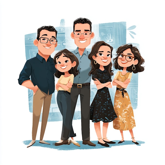 cartoon style family portrait