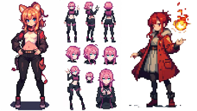 draw pixel character, rpg sprite sheets, 2d pixel animation, nsfw pixel game art