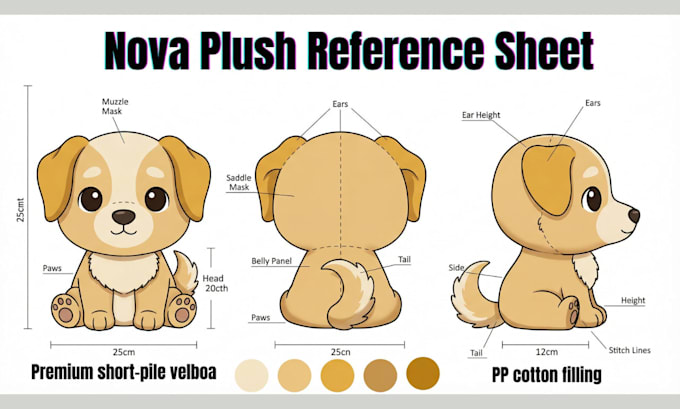 design custom plush reference sheet tech pack stuffed animal toy or ych concept