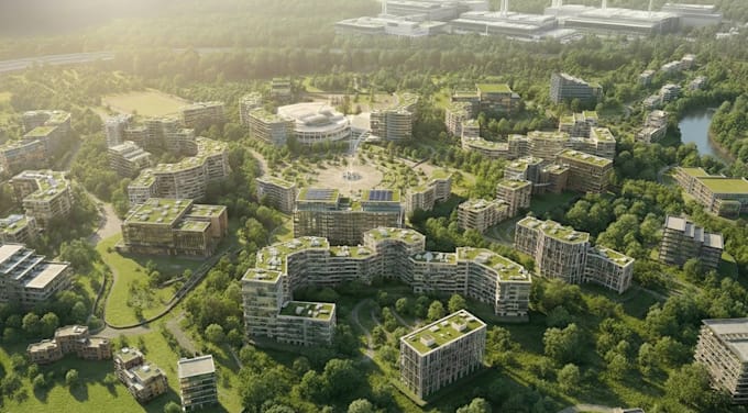 redesign 3d urban master plan, urban building structure, town house development