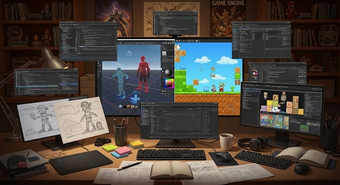 do game development, unity and unreal, 2d and 3d game