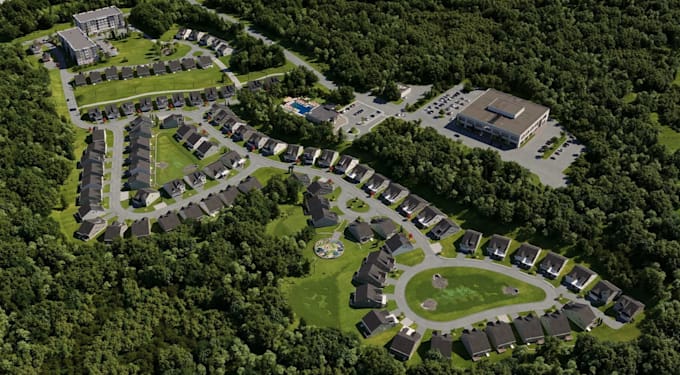 render3d site development,architectural land planning,map out street,aerial view