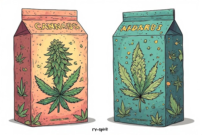 draw cartoon cannabis packaging design