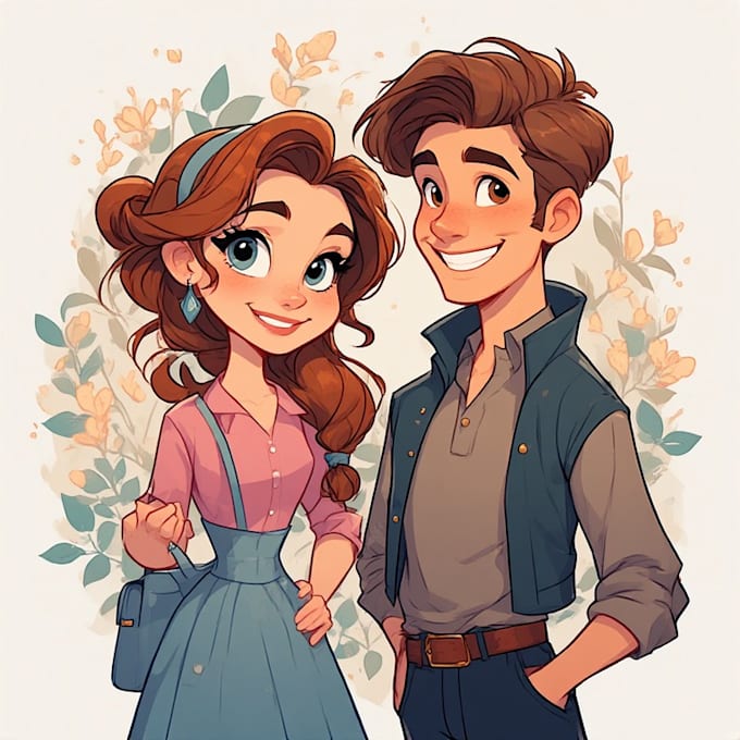 draw cartoon disney couple portrait