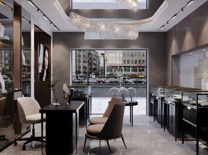 luxury jewelry store design,function layouts space,modern retail interior render