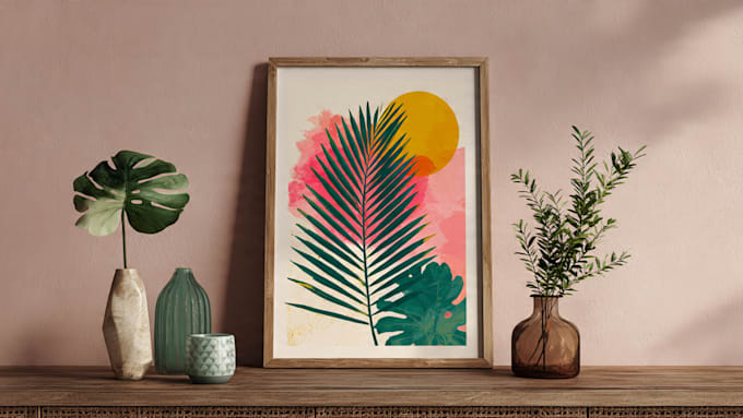 design abstract printable tropical palm leaf wall art