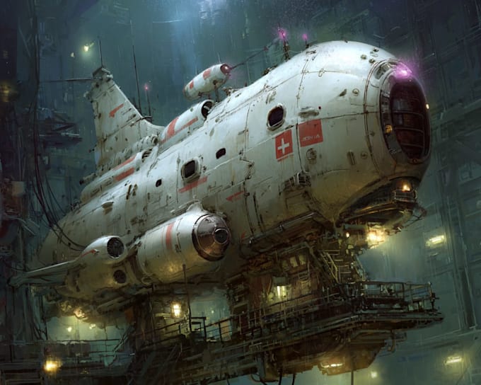 design spaceship, sci fi illustration and sci fi art