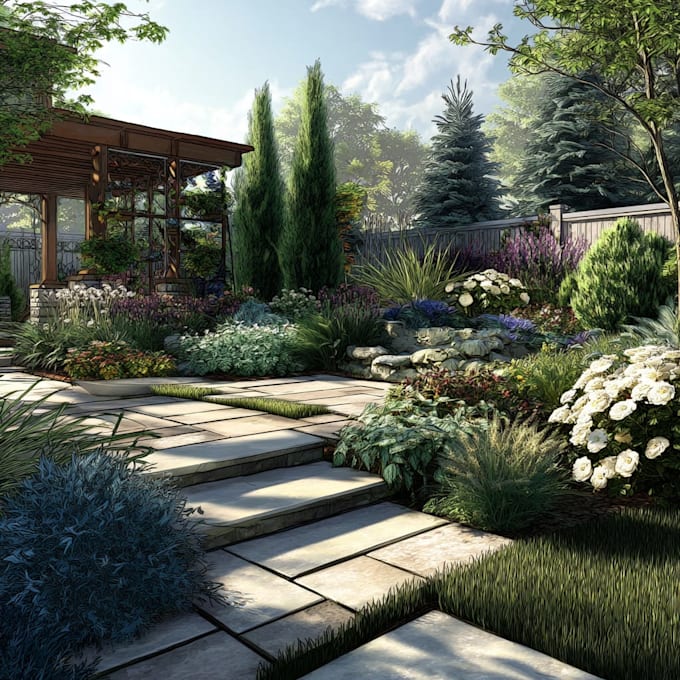 create backyard landscape design rendering