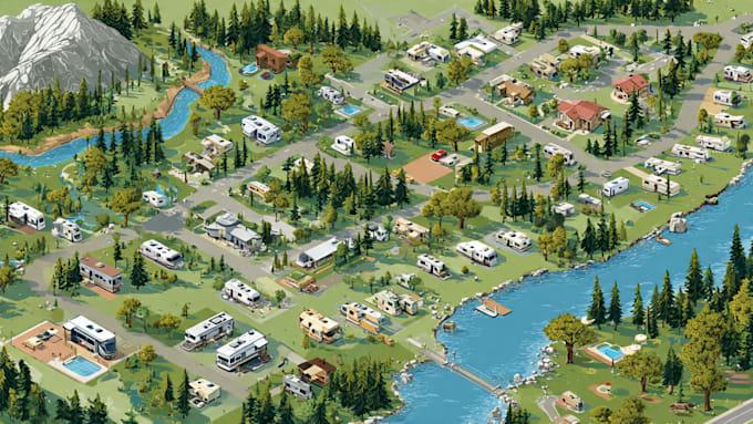 draw rv park map and campground map in vector illustrator