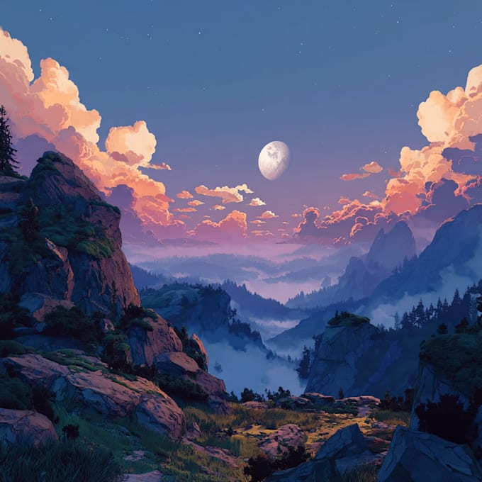 illustrate beautiful flat landscape illustration art