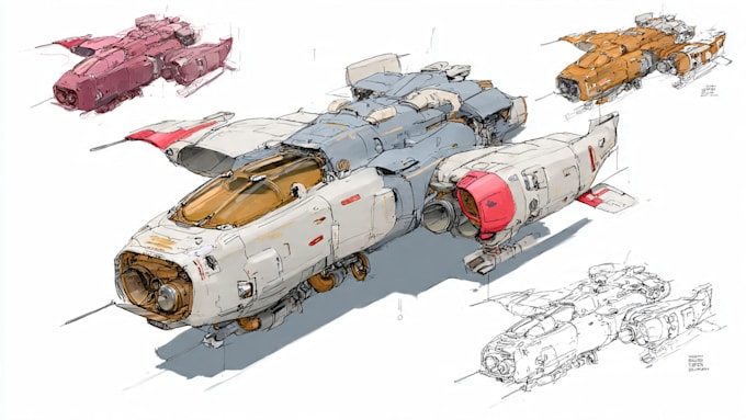 draw a game art, spaceship or vehicle design
