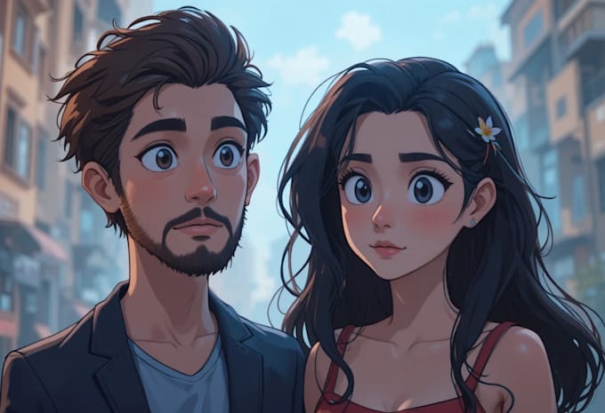 create cartoon couple illustration for gift