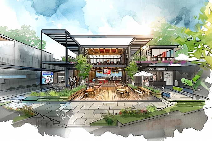 do architectural sketch rendering exterior interior concept