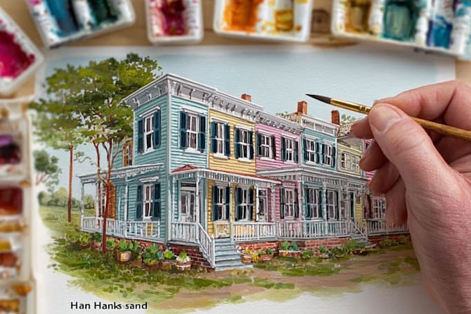 paint watercolor house portrait