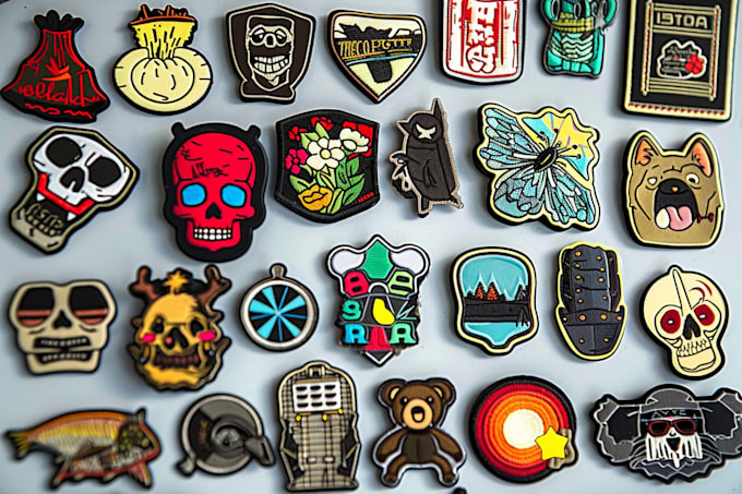 do patch, die cut, enamel pin, badge, emblem and typography stickers