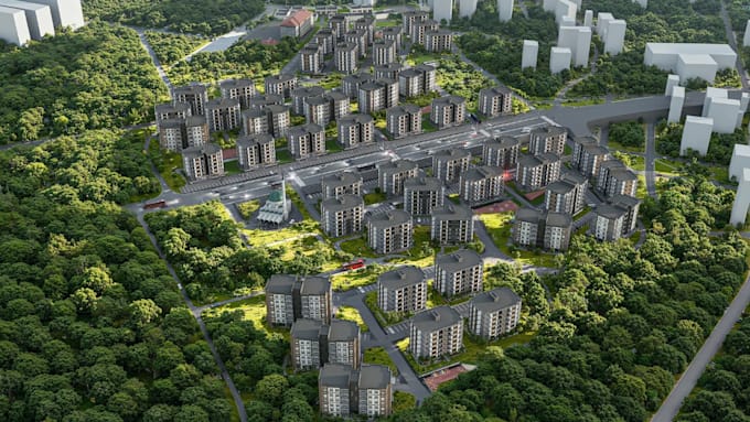 remodel residential complex landscape rendering, street, 3d estate development