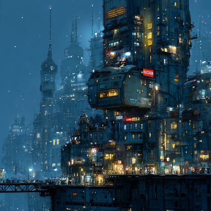 illustrate a cyberpunk futuristic city art