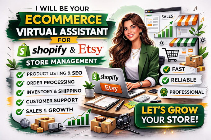 be your ecommerce virtual assistant for shopify, etsy store management