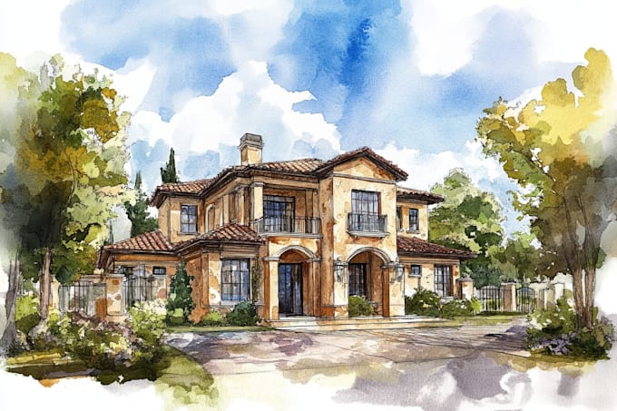 do an watercolor house portrait