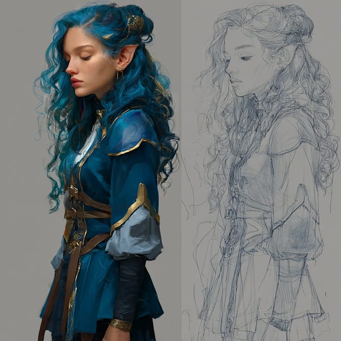 do a fantasy character art and character