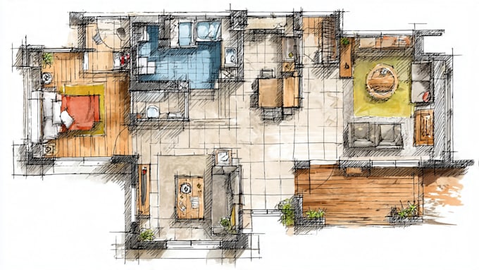 draft your 2d architecture floor plan from sketch