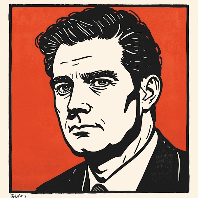 create linocut portrait illustration
