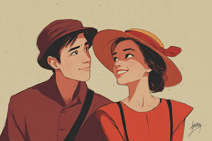 make a disney couple portrait illustration