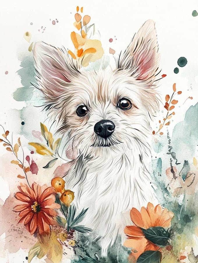 create a custom pet portrait, dog, cat, in a charming style