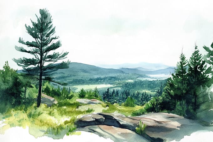 create landscape art, nature illustration ,ink drawing