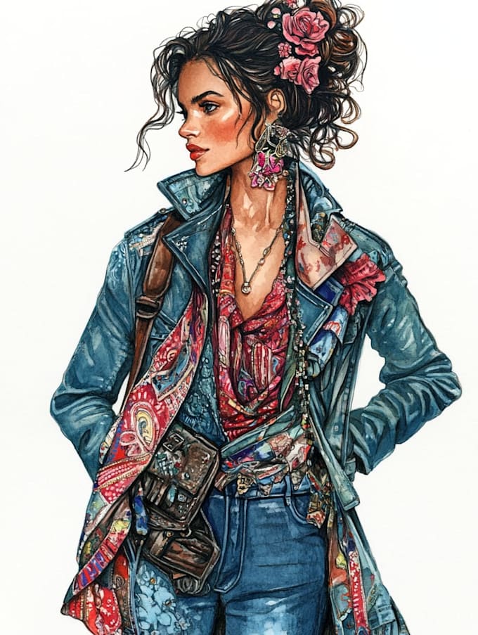 make gorgeous detailed fashion illustration and tech drawing