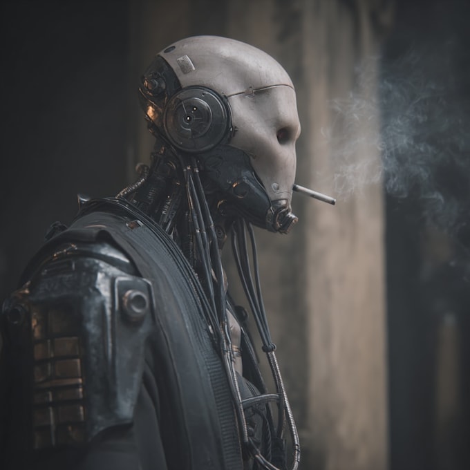 make cyberpunk sci fi robot, mecha character concept art