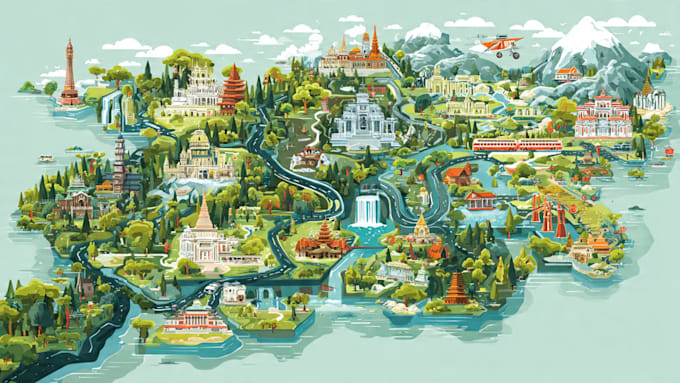 draw custom travel illustrated vector map design