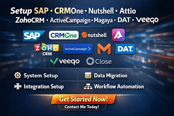 setup sap crmone nutshell attio zohocrm activecampaign magaya dat veeqo close
