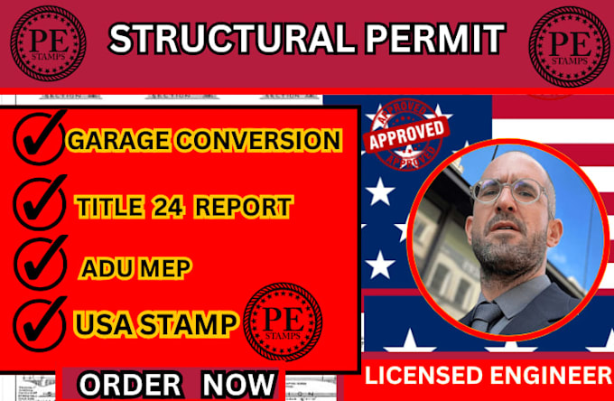 structural permit drawing,garage conversion,title 24 for california,usa stamp