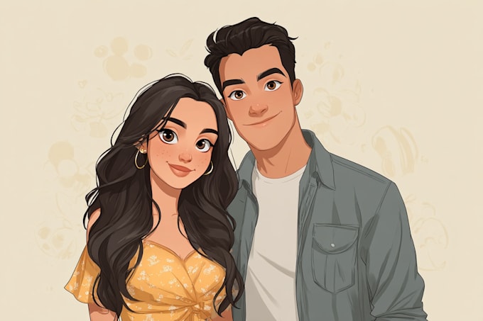 draw a romantic digital couple illustration