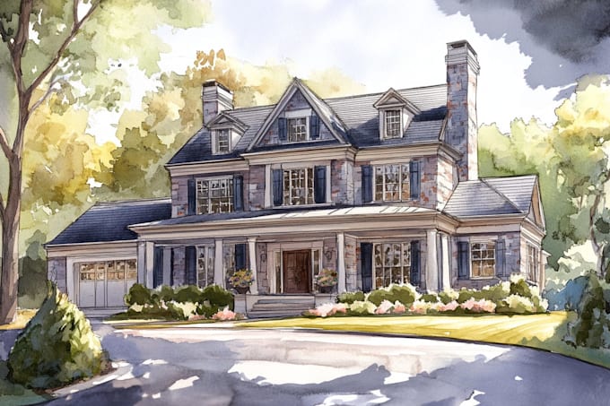 draw watercolor wedding venue, house