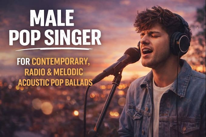 Be your male pop singer for contemporary, radio, melodic, acoustic pop ...